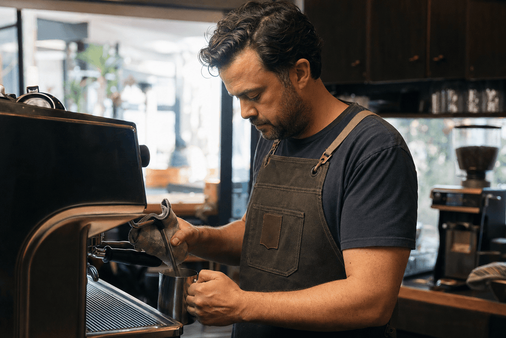 Custom Mens Aprons Case Study: How a San Diego Cafe Owner Fixed His Staff Uniform Problem