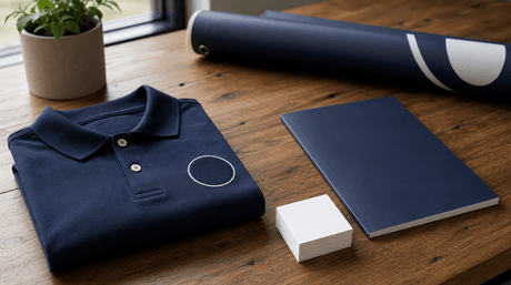 Editorial flat-lay related to sites like vistaprint