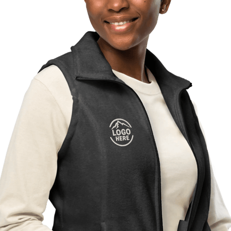 Custom vests: a Columbia embroidered fleece vest with a left-chest logo for a corporate team