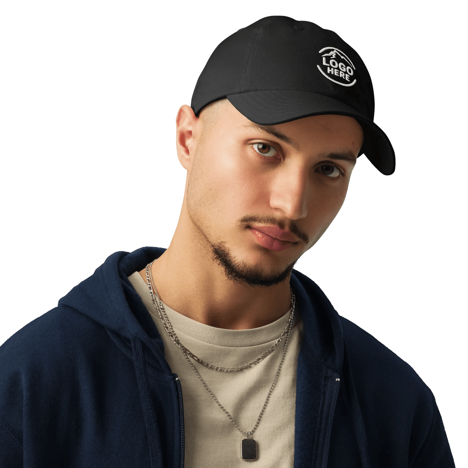 Custom golf hats: a black Under Armour performance cap with a left-front embroidered logo