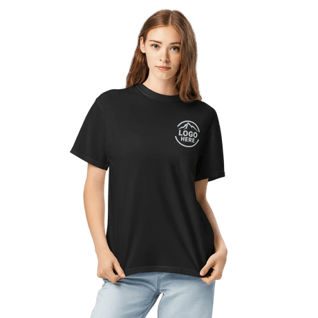 Comfort Colors size chart reference: a black garment-dyed Comfort Colors 1717 t-shirt