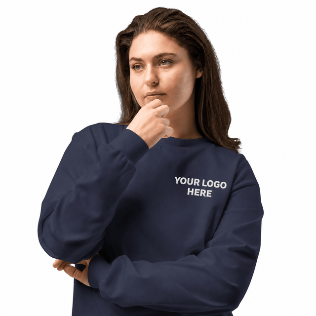 Custom women's AS Colour embroidered heavyweight long sleeve T-shirt with white YOUR LOGO HERE left-chest stitching
