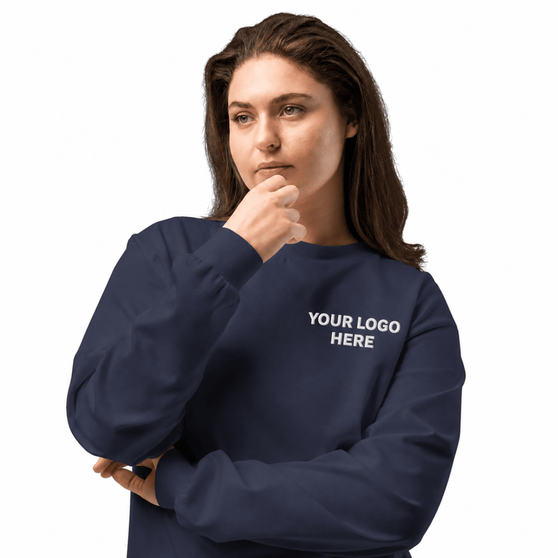 Custom women's AS Colour embroidered heavyweight long sleeve T-shirt with white YOUR LOGO HERE left-chest stitching