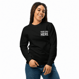 Custom women's Comfort Colors embroidered long sleeve T-shirt with white YOUR LOGO HERE left-chest stitching