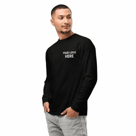 Custom men's Comfort Colors embroidered long sleeve T-shirt with white YOUR LOGO HERE left-chest stitching
