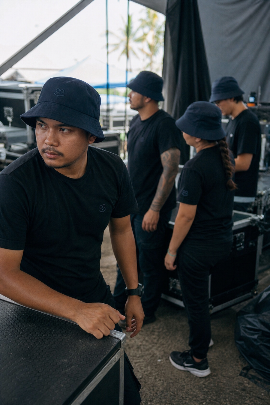 A team in matching custom bucket hat