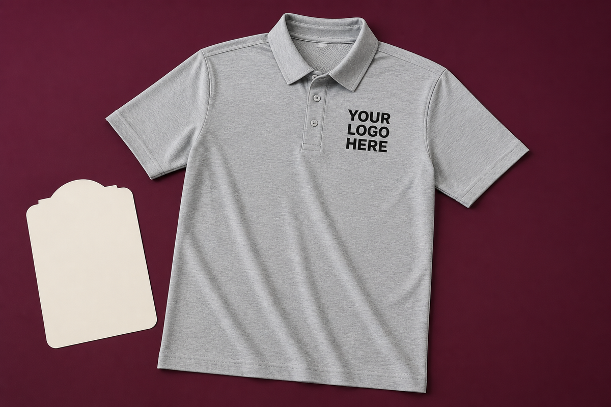 Custom adidas Polos with a high-contrast logo placeholder