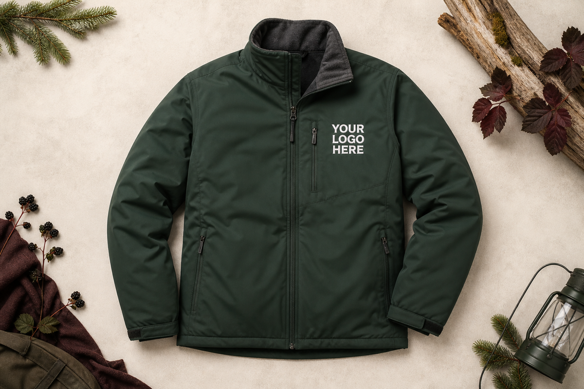 Custom Columbia Jackets with a high-contrast logo placeholder