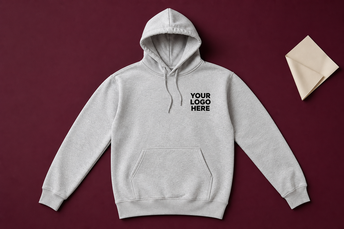 Custom Gildan Hoodies with a high-contrast logo placeholder