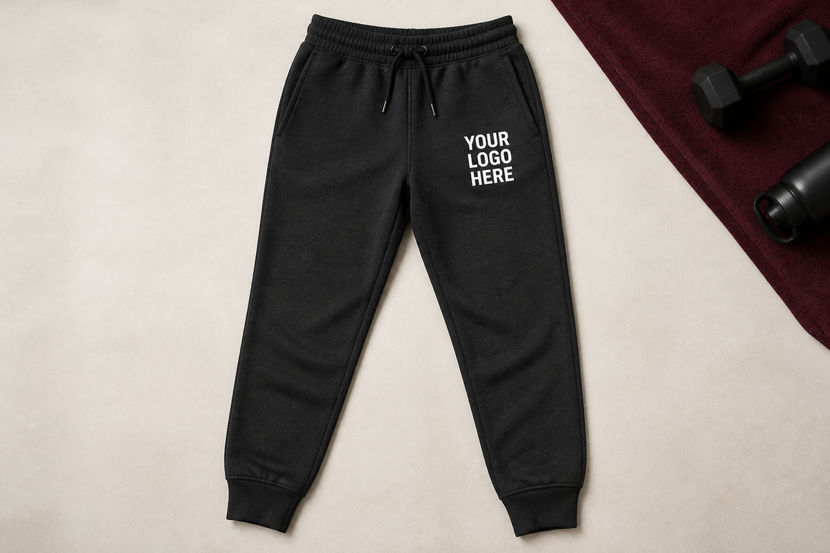 Custom Joggers with a high-contrast logo placeholder