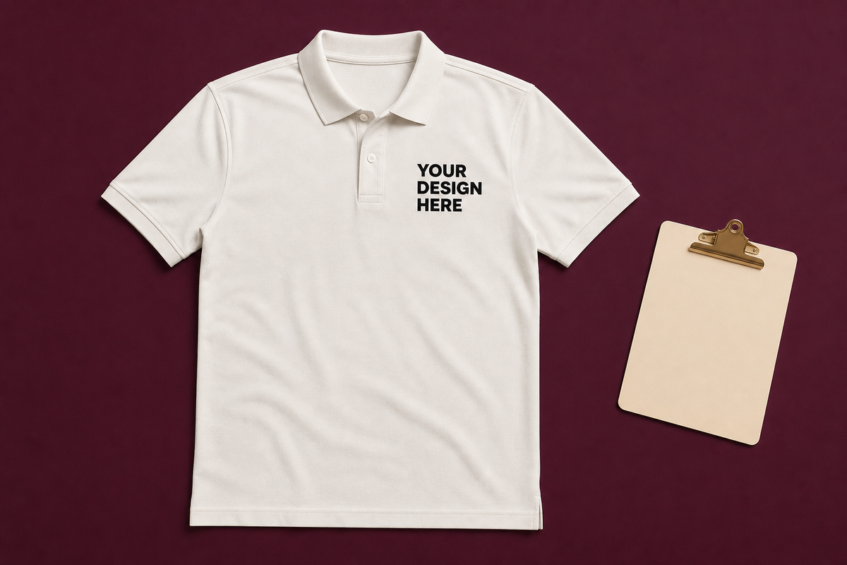 Custom Printed Polos with a high-contrast logo placeholder