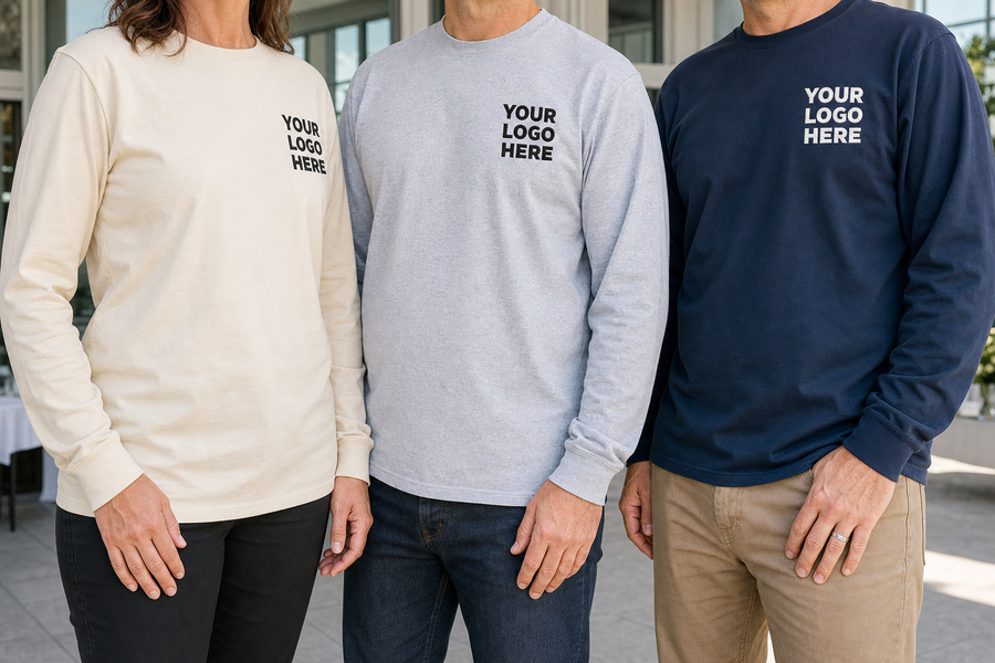 Custom embroidered long sleeve shirts coordinated for a small team order