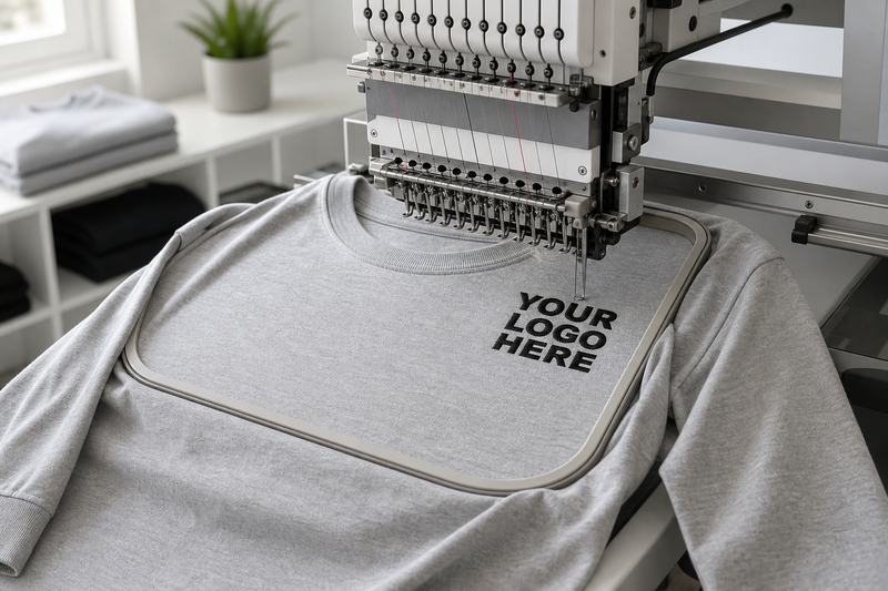 Custom embroidered long sleeve shirts represented during black left-chest stitching