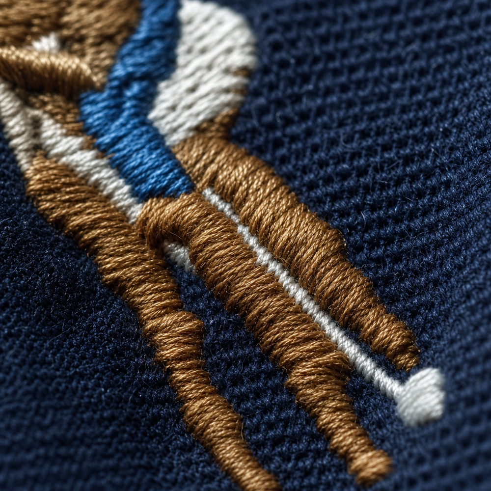 Close-up of an embroidered logo on a embroidered apparel