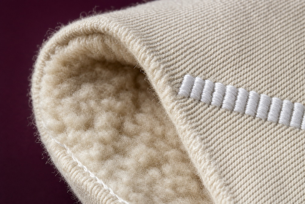 embroidery stitched into heavyweight fleece on custom heavyweight hoodies