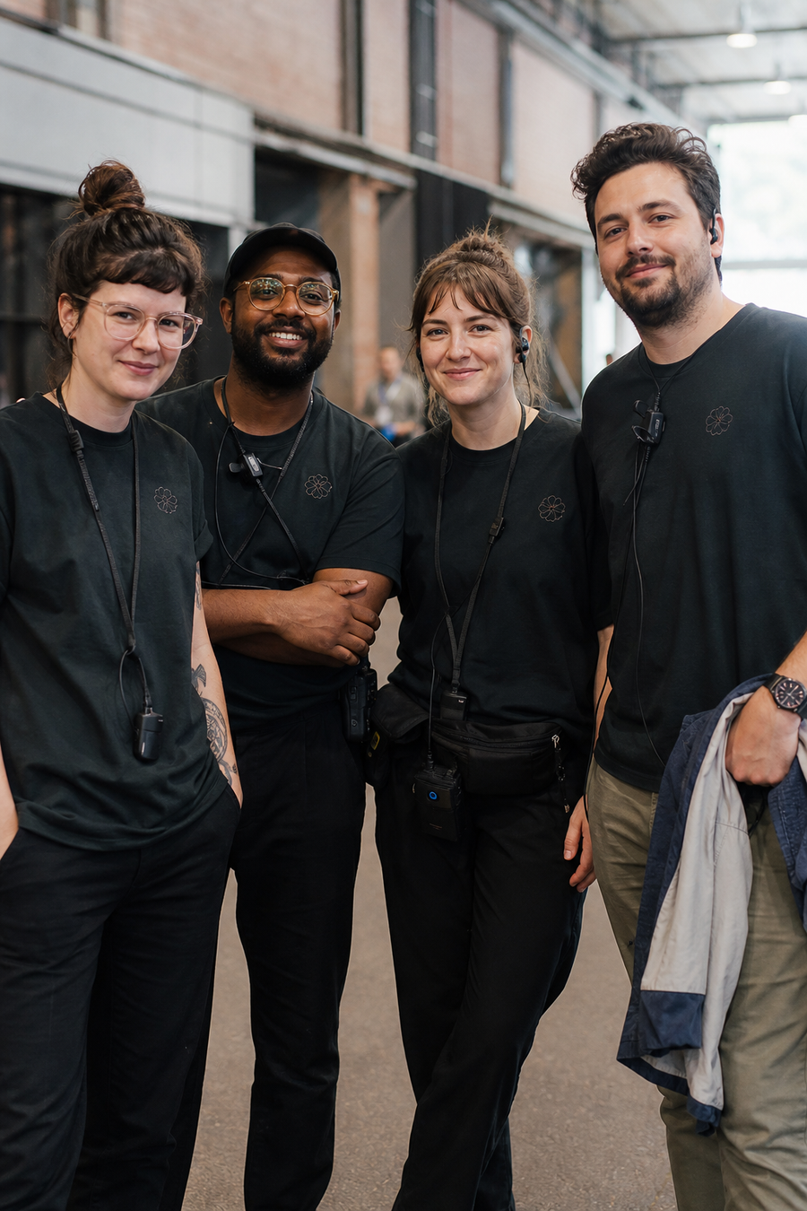 A team in matching custom screen-printed t-shirt