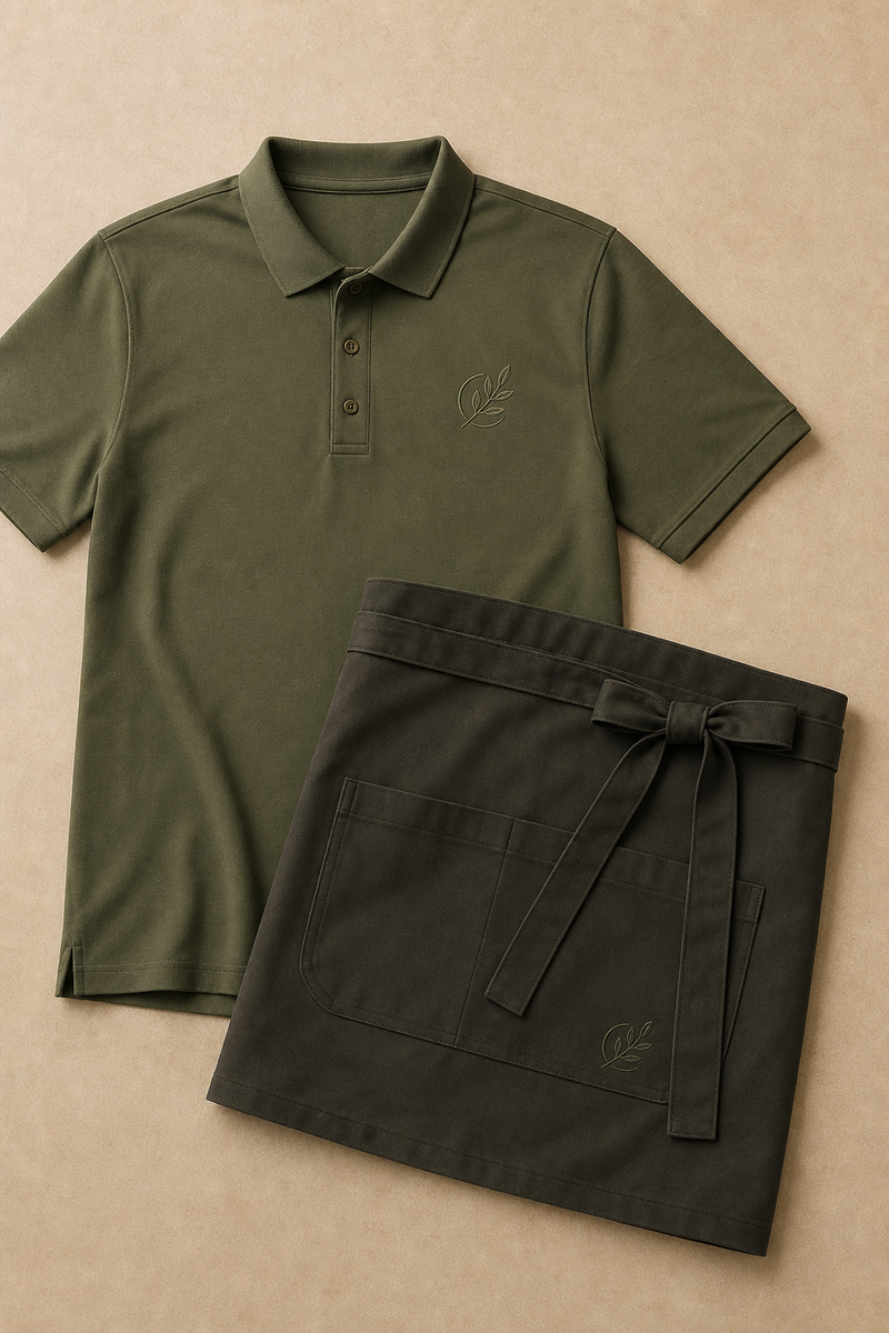 Custom restaurant uniform showing the cut and fit