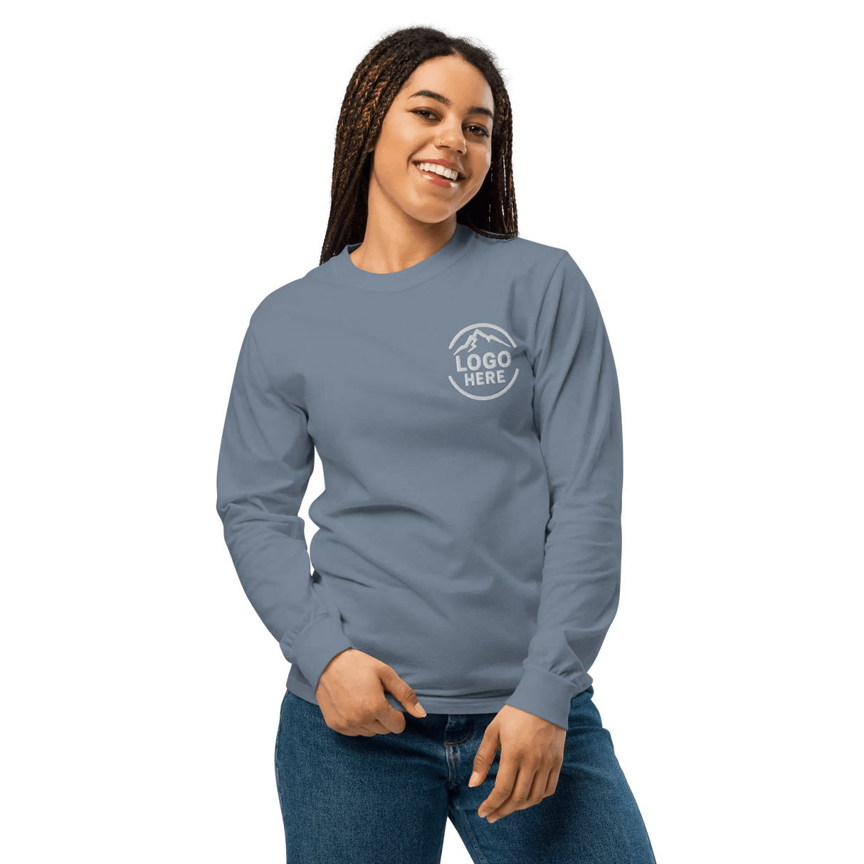 Custom Women's Comfort Colors Embroidered Garment - Dyed Long Sleeve T-Shirt - Arklavo
