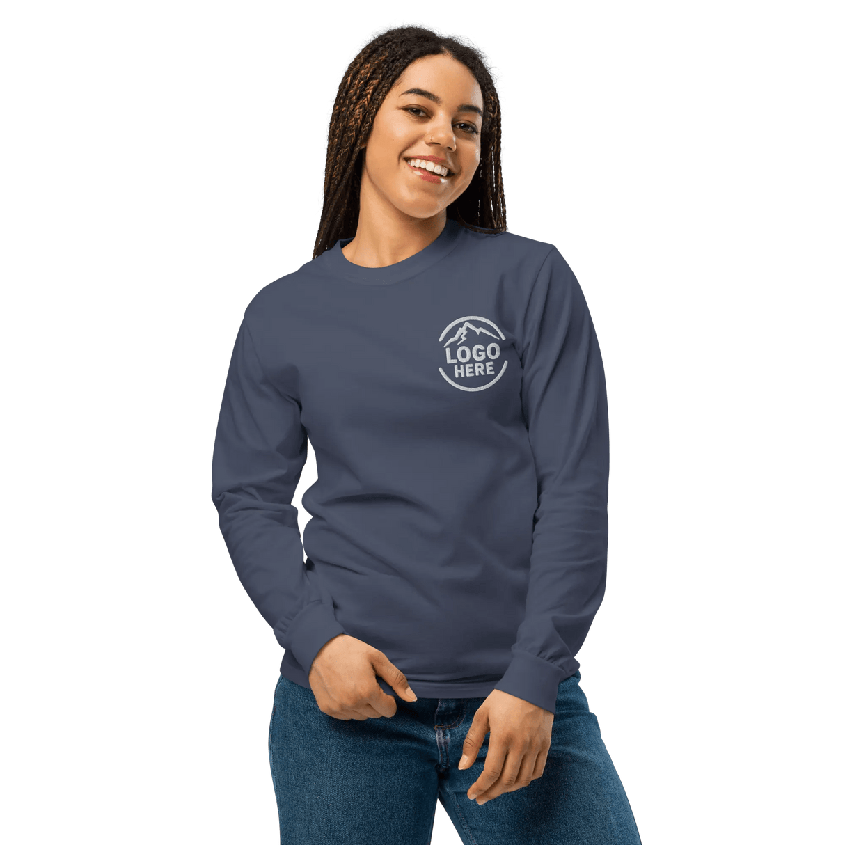 Custom Women's Comfort Colors Embroidered Garment - Dyed Long Sleeve T-Shirt - Arklavo