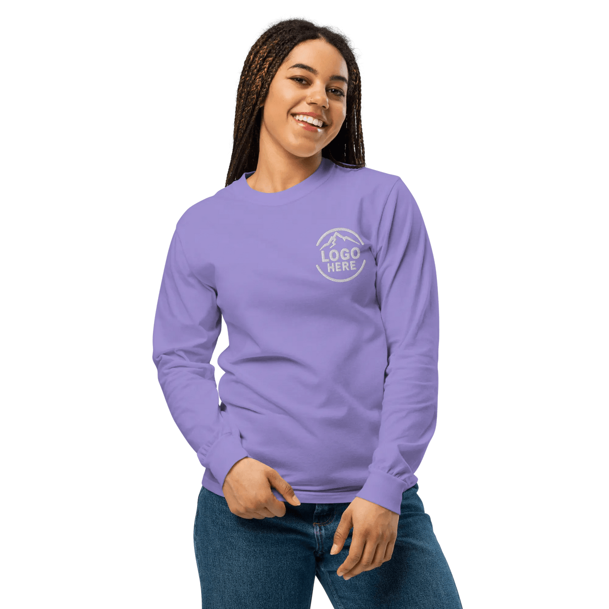 Custom Women's Comfort Colors Embroidered Garment - Dyed Long Sleeve T-Shirt - Arklavo