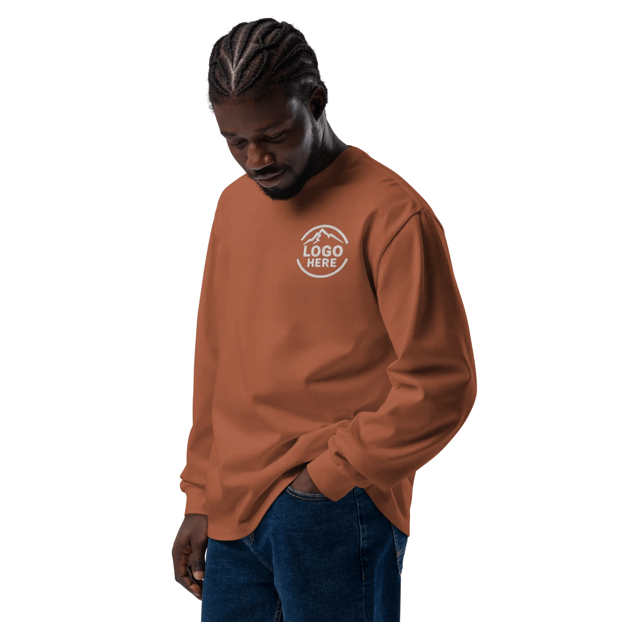 Custom Men's AS Colour Embroidered Heavyweight Long Sleeve T-Shirt - Arklavo