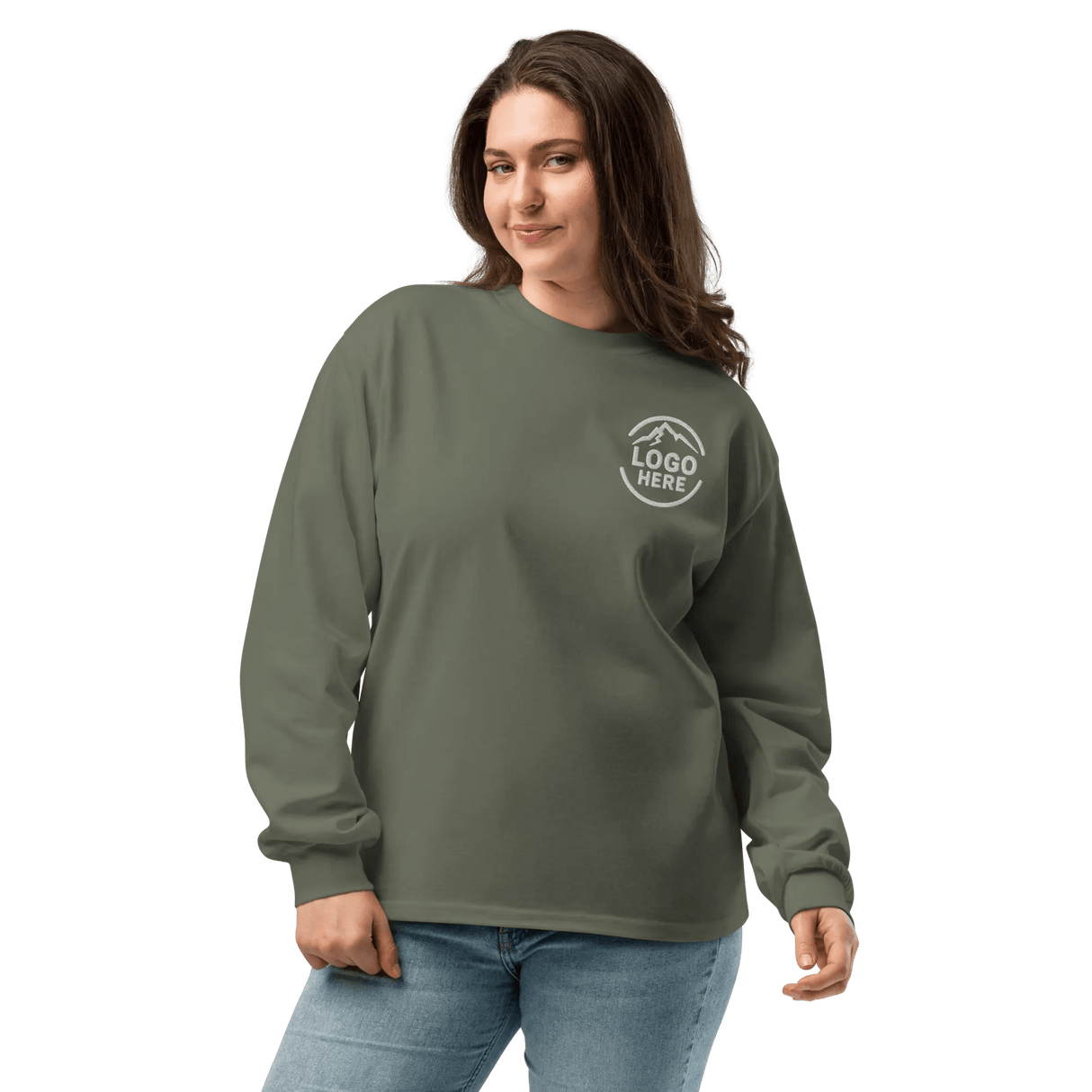 Custom Women's AS Colour Embroidered Heavyweight Long Sleeve T-Shirt - Arklavo